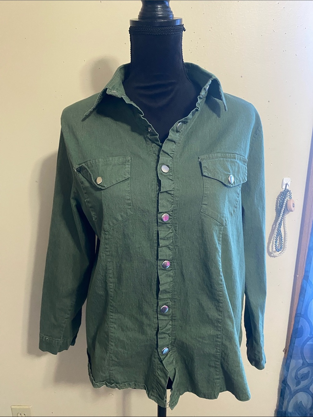 Classic Green Button-Front Cotton Shirt Jacket by Jeans Sz Med